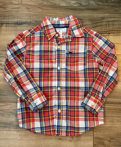 3T Carter's red and blue plaid long sleeve button-down shirt