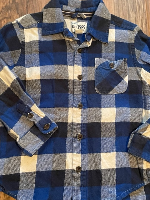 4T Children's Place blue and white flannel shirt