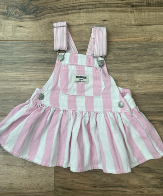 9m OshKosh vintage pink & white stripe denim overall dress