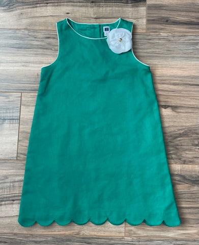 Size 5 Janie & Jack kelly green scalloped trim dress with flower Girls Dress