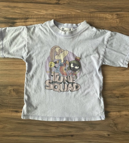 Size 2 Cotton On Kids purple/blue stone washed Tune Squad shirt girls girl's girl t-shirt