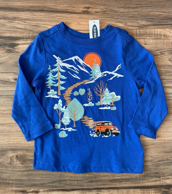 NEW 12-18m Old Navy L/S blue nature scene shirt