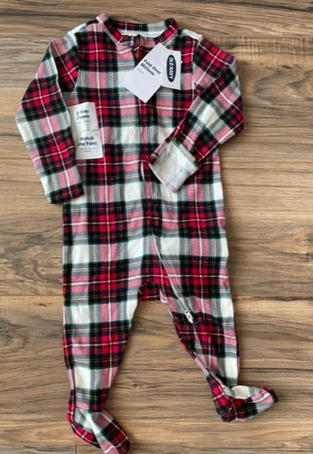 NEW 6-9m Old Navy Christmas plaid footed sleeper