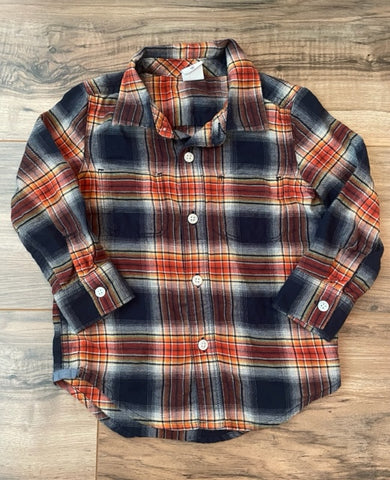Size 2 GAP navy/yellow/orange/brown plaid flannel shirt