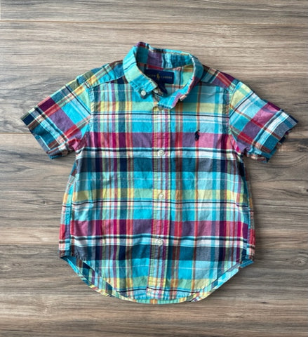 Size 2/2T Ralph Lauren teal/blue/yellow/red plaid button down shirt