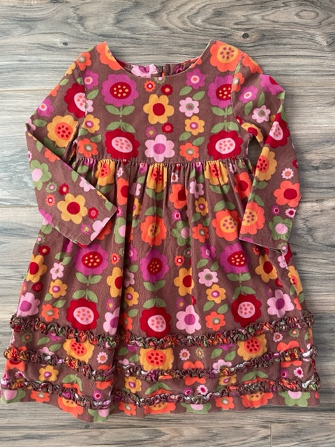 Size 4 (runs like 4/5T) Hartstrings L/S vintage style boho floral corduroy dress