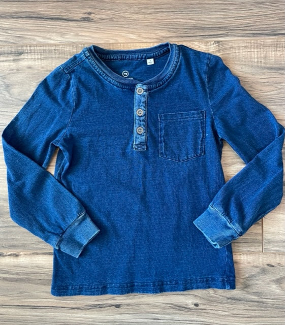 Size 5 Adriano Goldschmied Kids L/S denim colored stone washed henley shirt
