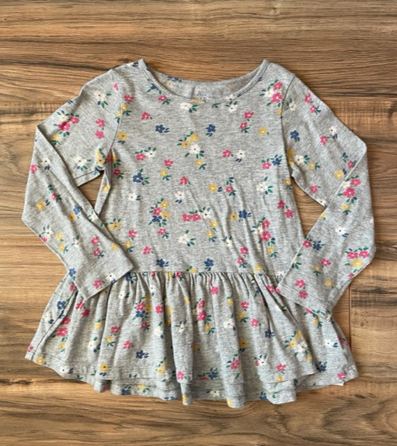 Size 5 GAP L/S gray floral peplum tunic shirt