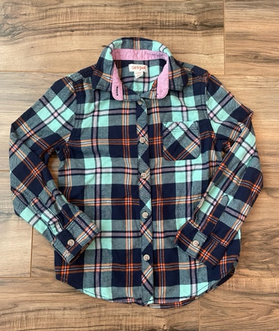 Size Small (6/6x) Cat & Jack teal/navy/pink/orange plaid flannel shirt