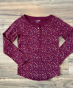 Size XS (4/5) Cherokee L/S burgundy floral henley shirt