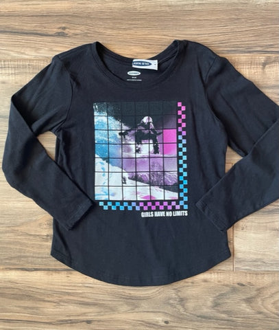 NEW Size XS (5) Old Navy black L/S girl snowboarder shirt